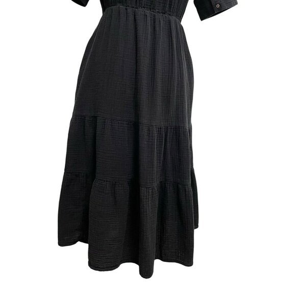 Madewell Gauze Tiered Midi Dress Short Sleeve Minimalist Classic Black size 4 - Picture 8 of 10